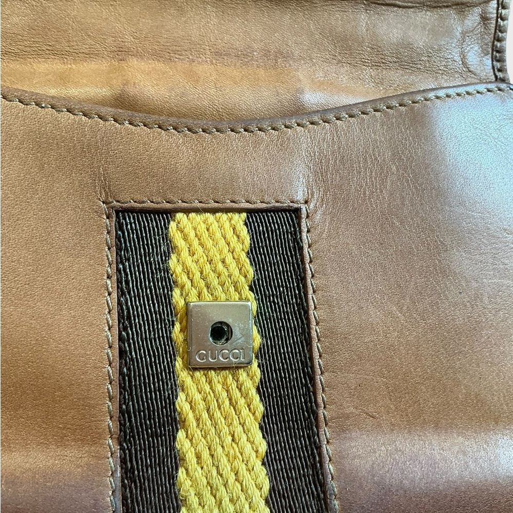 Vintage Gucci Brown Leather Web Stripe Bifold Wallet - Picture 6 of 16
